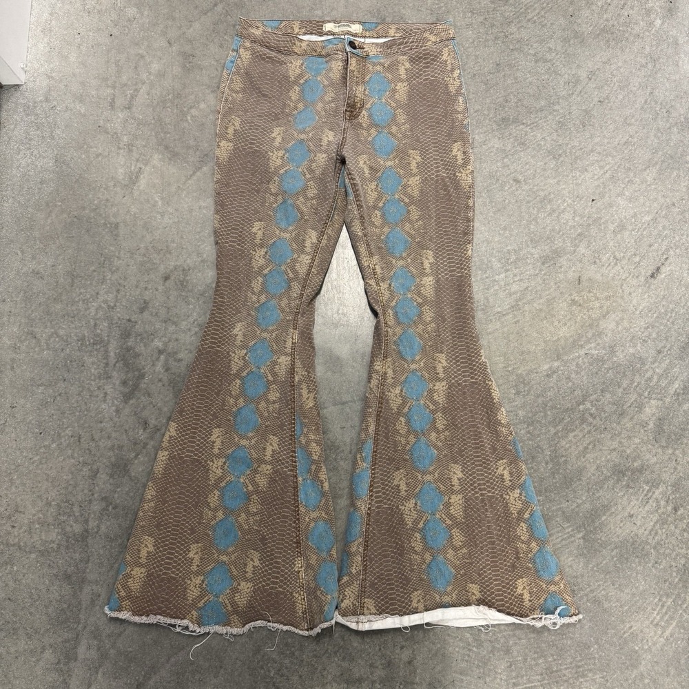 Women's Snake Skin Rock & Roll Bargain Button Bell Jeans Flare Rodeo Fits 34x32
